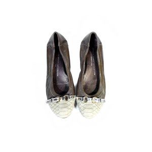 AGL Ballet Flats Size 8 Womens Size 38.5 Olive Leather Captoe